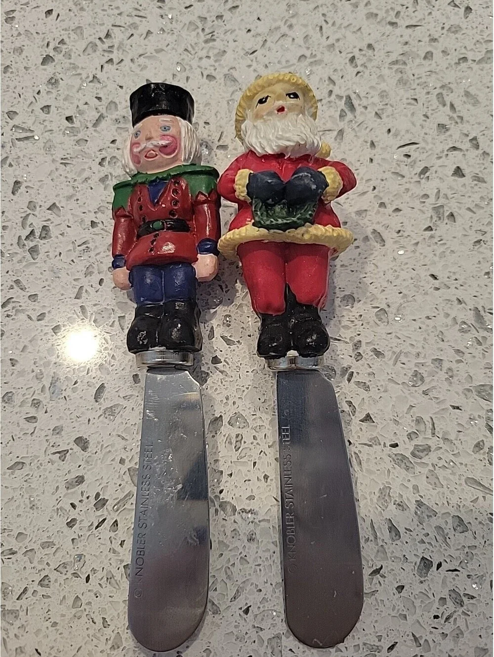 Knobler Holiday Christmas Spreaders Cheese Knives Santa Toy Soldier Stainless